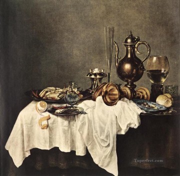 古典的な静物画 Painting - カニの朝食の静物画 ウィレム・クレスゾーン・ヘダ